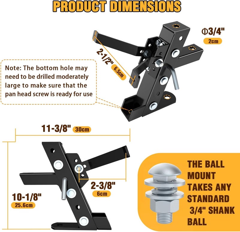 Eapele Adjustable Trailer Hitch for Lawn Mower, Garden Tractor Trailer Hitch, Compatible with John Deere Ariens Cub Cadet Poulan Pro Husky Husqvarna Craftsman Riding Mower - Image 2